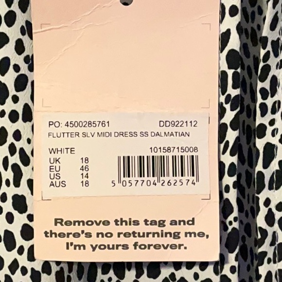 MISSGUIDED Flutter Sleeve Dalmatian Print Midi Dress, Size 14; NWT - Picture 10 of 16
